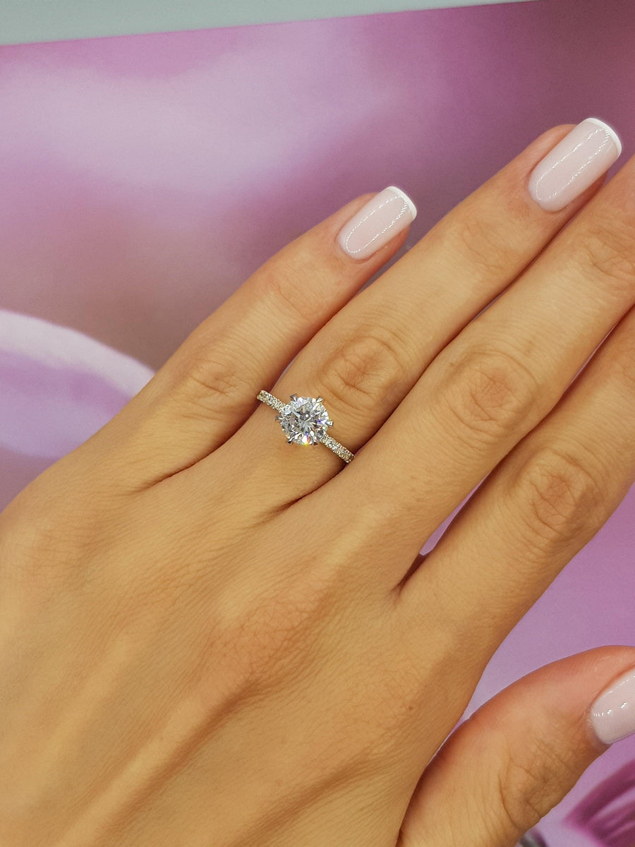 1.20 Carats Round Brilliant Cut Micropave Side Stones Diamond Engagement Ring - BenzDiamonds