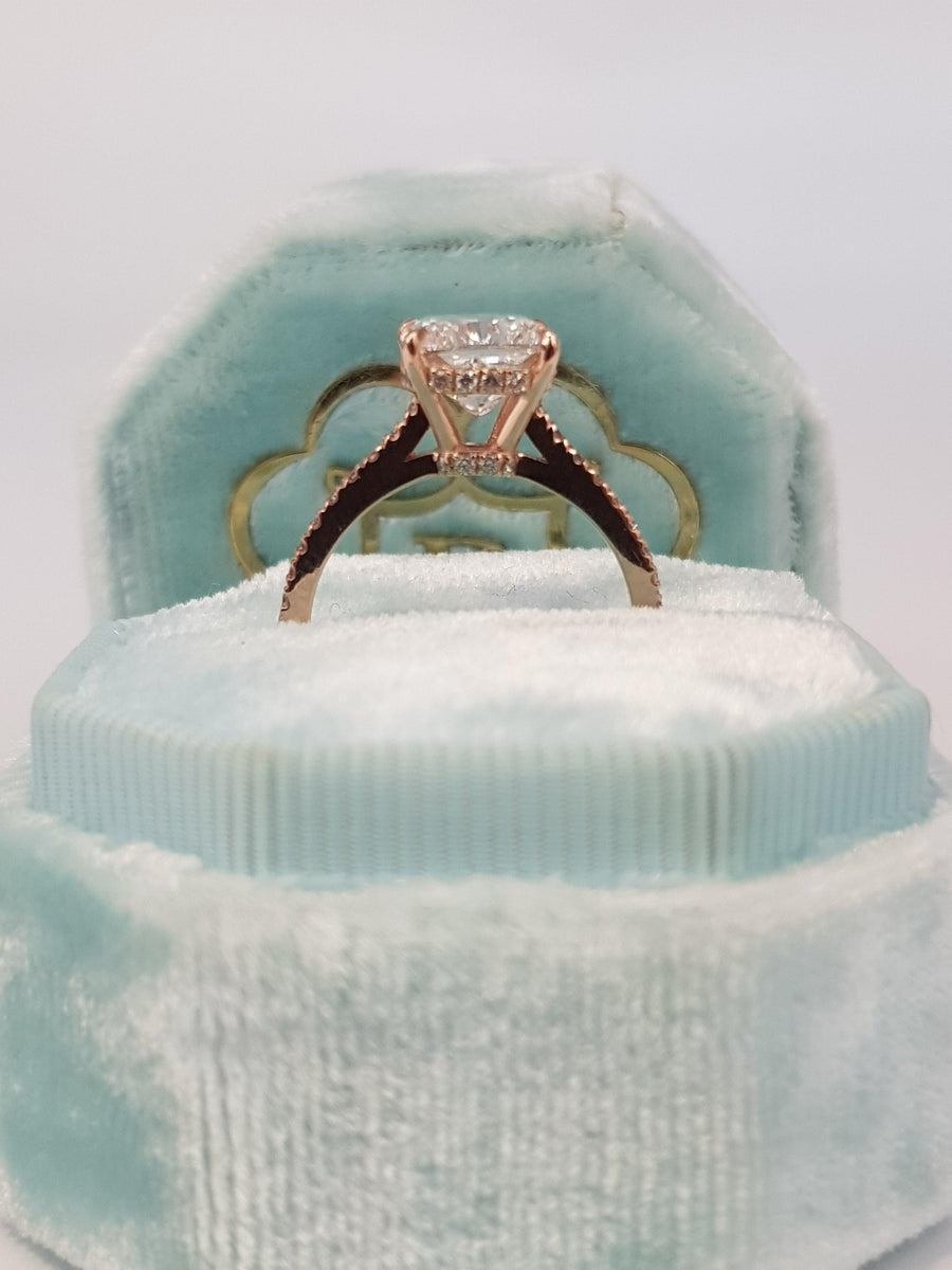 2.80 Carats Cushion Cut Micropave Side Stones Hidden Halo Diamond Engagement Ring - BenzDiamonds