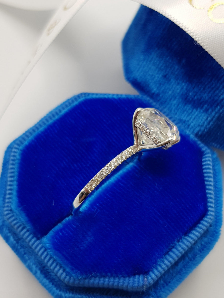 3.50 Carats Cushion Cut Micropave Side Stones Hidden Halo Diamond Engagement Ring - BenzDiamonds
