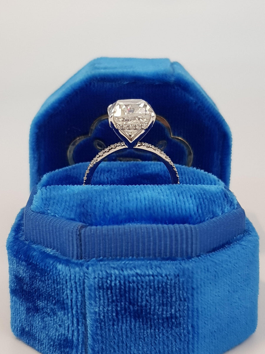 3.50 Carats Cushion Cut Micropave Side Stones Hidden Halo Diamond Engagement Ring - BenzDiamonds