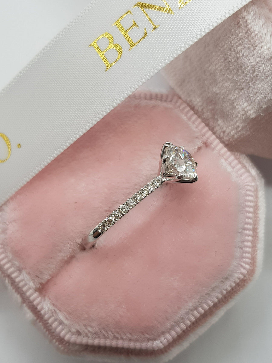 1.20 Carats Round Brilliant Cut Micropave Side Stones Diamond Engagement Ring - BenzDiamonds