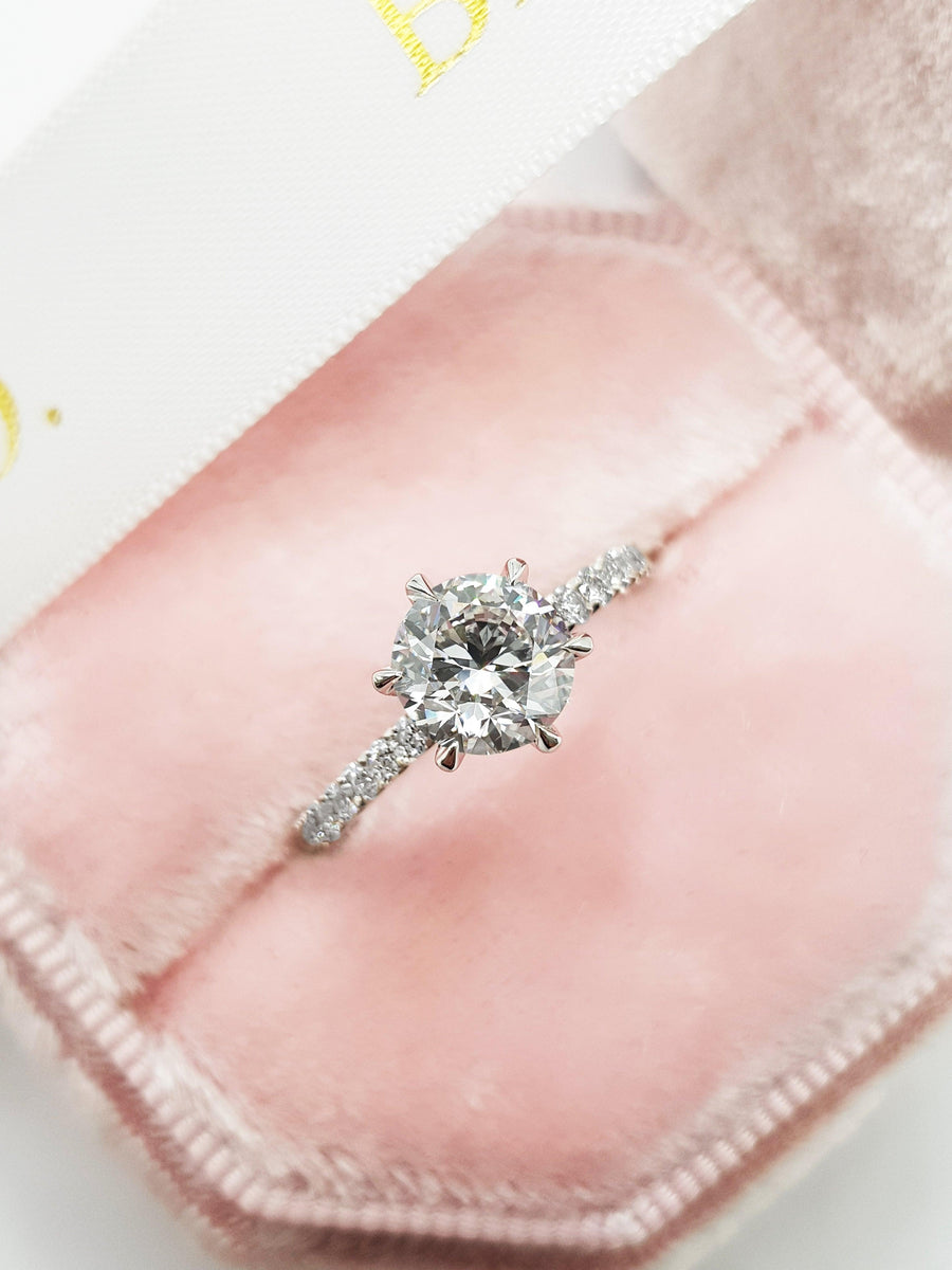 1.20 Carats Round Brilliant Cut Micropave Side Stones Diamond Engagement Ring - BenzDiamonds