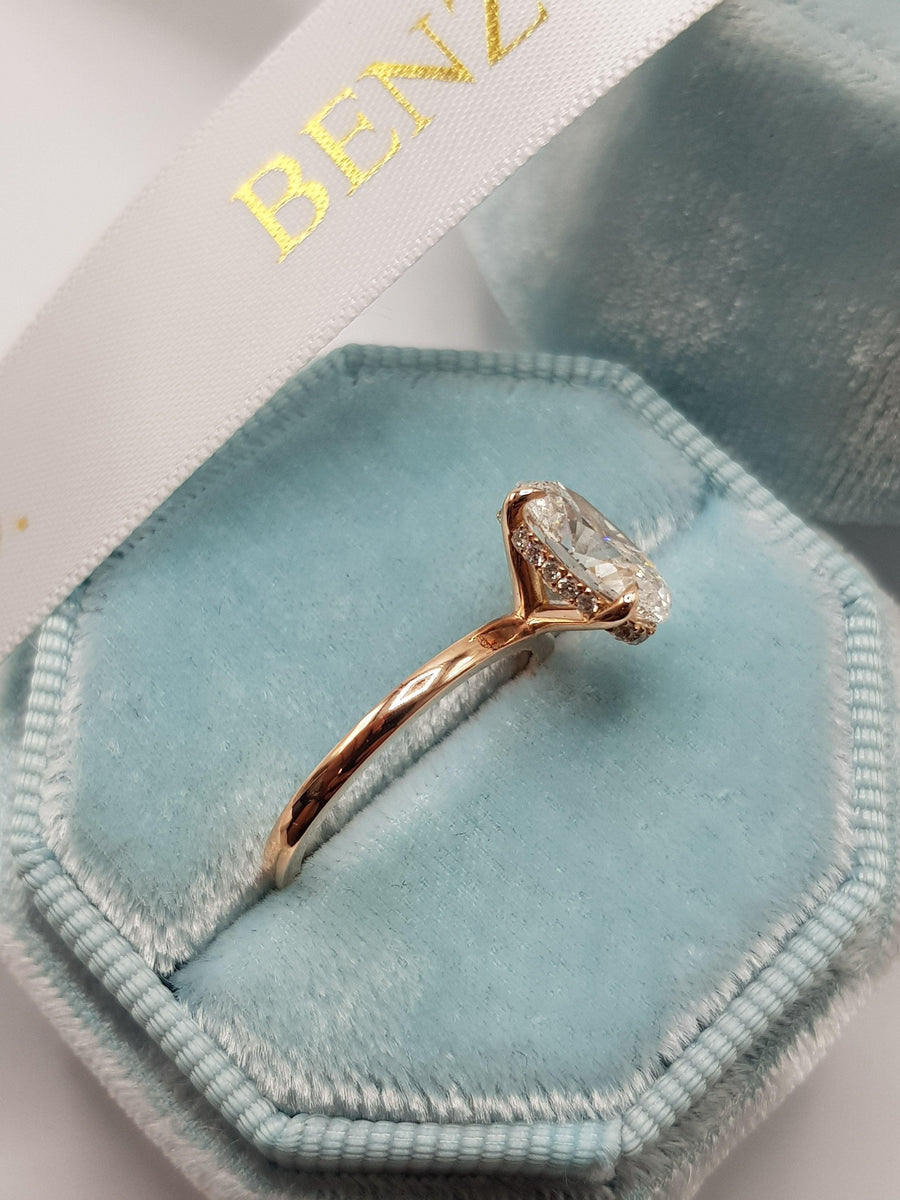 2.15 Carats Oval Cut Solitaire Hidden Halo Diamond Engagement Ring - BenzDiamonds