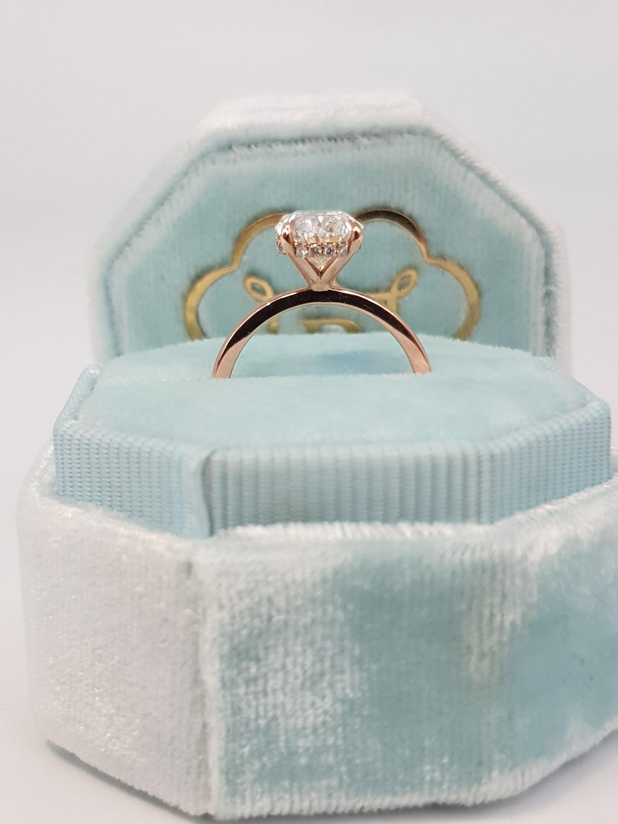 2.15 Carats Oval Cut Solitaire Hidden Halo Diamond Engagement Ring - BenzDiamonds