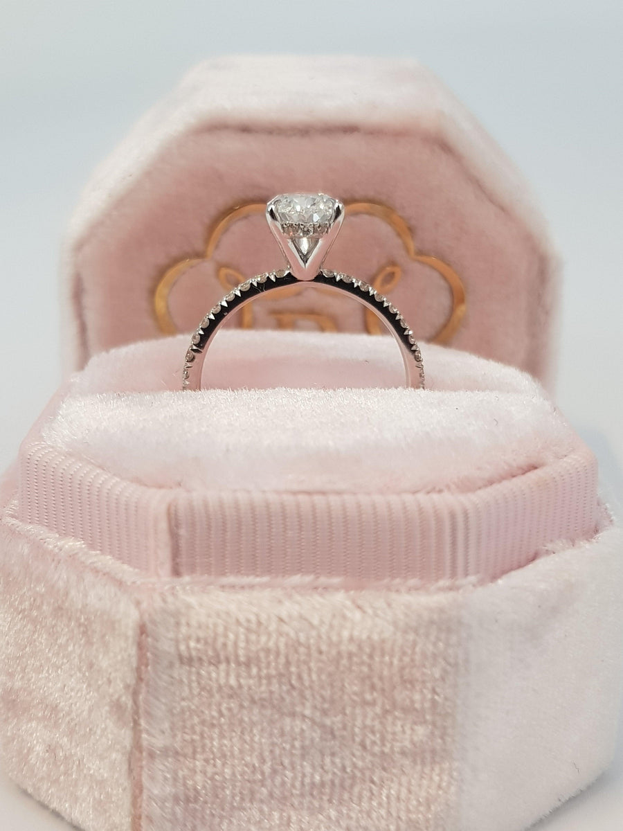 1.50 Carats Pear Shape Side Stones Hidden Halo Diamond Engagement Ring - BenzDiamonds