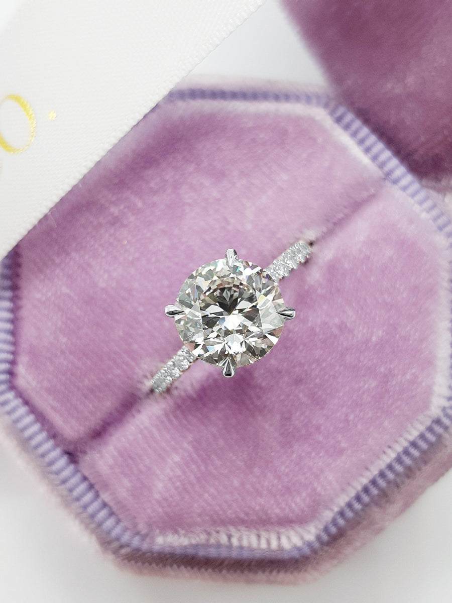 3 Carats Round Brilliant Cut Micropave Side Stones Hidden Halo Diamond Engagement Ring - BenzDiamonds