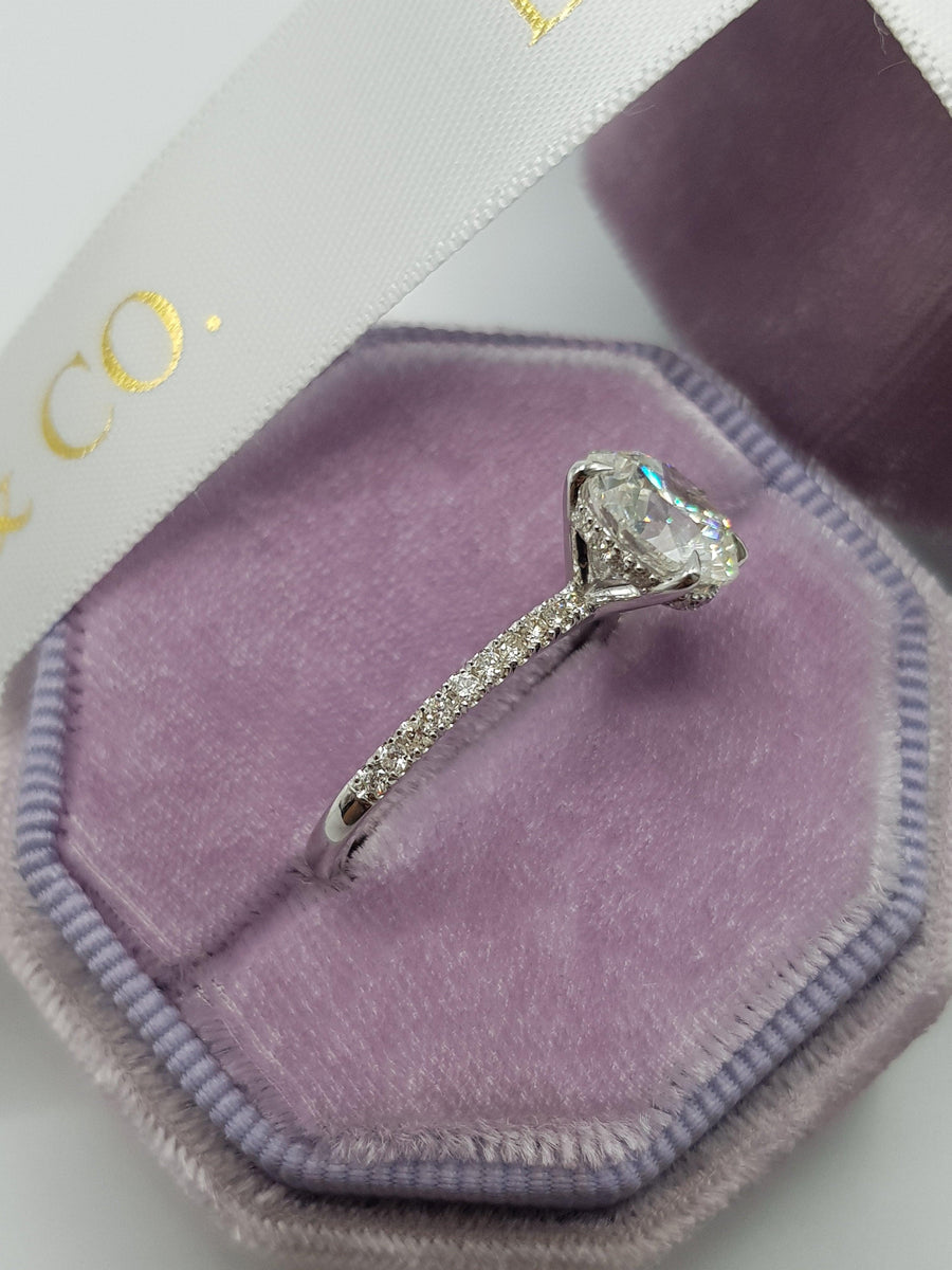 3 Carats Round Brilliant Cut Micropave Side Stones Hidden Halo Diamond Engagement Ring - BenzDiamonds