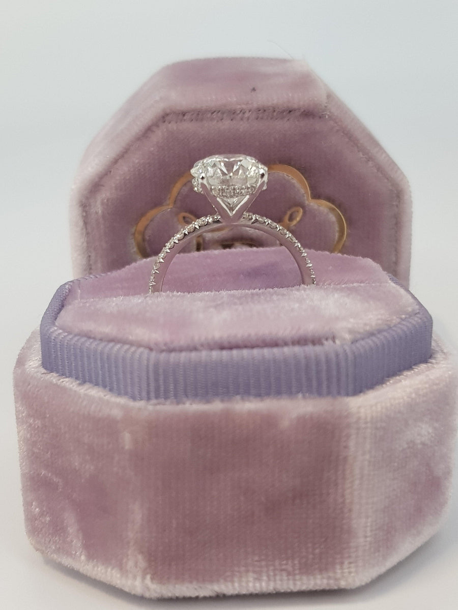 3 Carats Round Brilliant Cut Micropave Side Stones Hidden Halo Diamond Engagement Ring - BenzDiamonds
