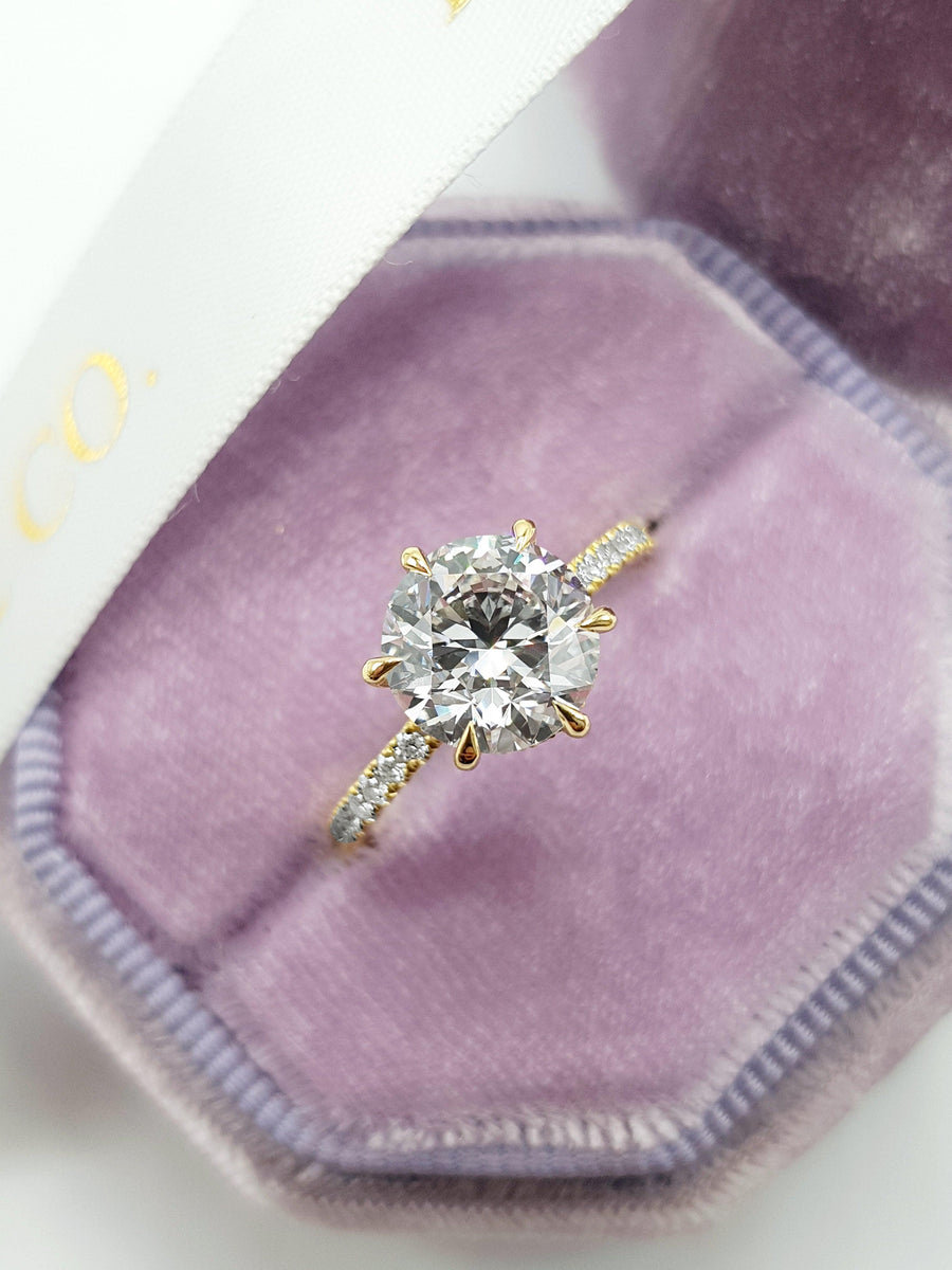 2.57 Carats Round Brilliant Cut Micropave Side Stones Hidden Halo Diamond Engagement Ring - BenzDiamonds