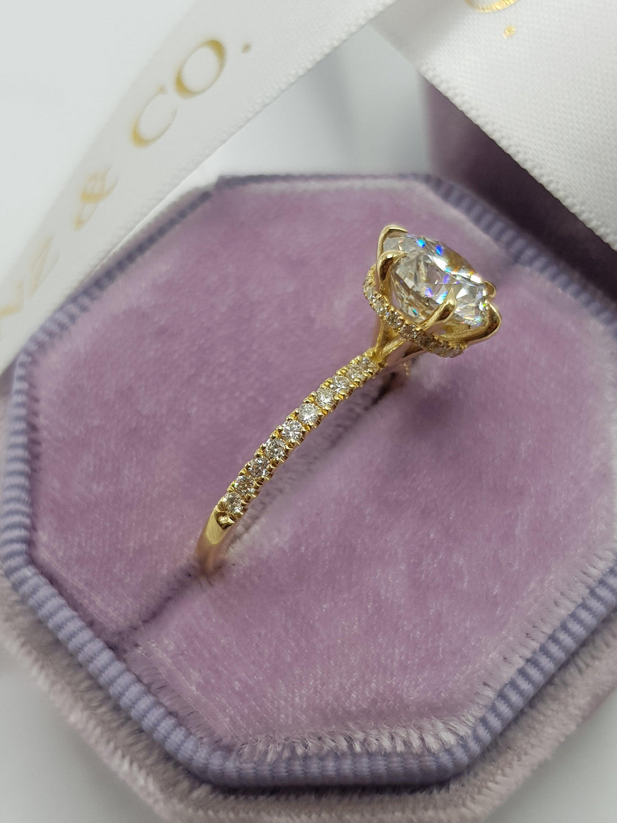 2.57 Carats Round Brilliant Cut Micropave Side Stones Hidden Halo Diamond Engagement Ring - BenzDiamonds