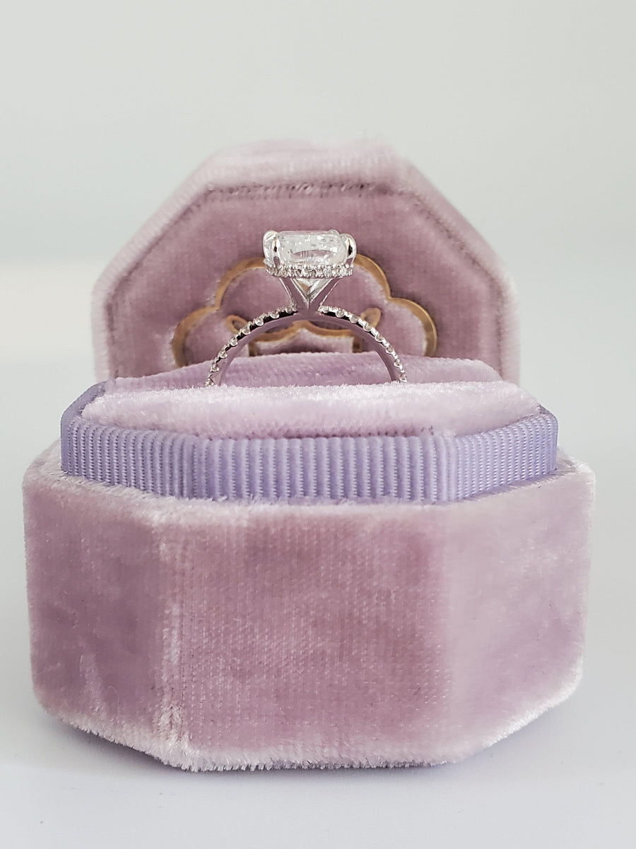 3.58 Carats Elongated Cushion Cut Micropave Side Stones Hidden Halo Diamond Engagement Ring - BenzDiamonds