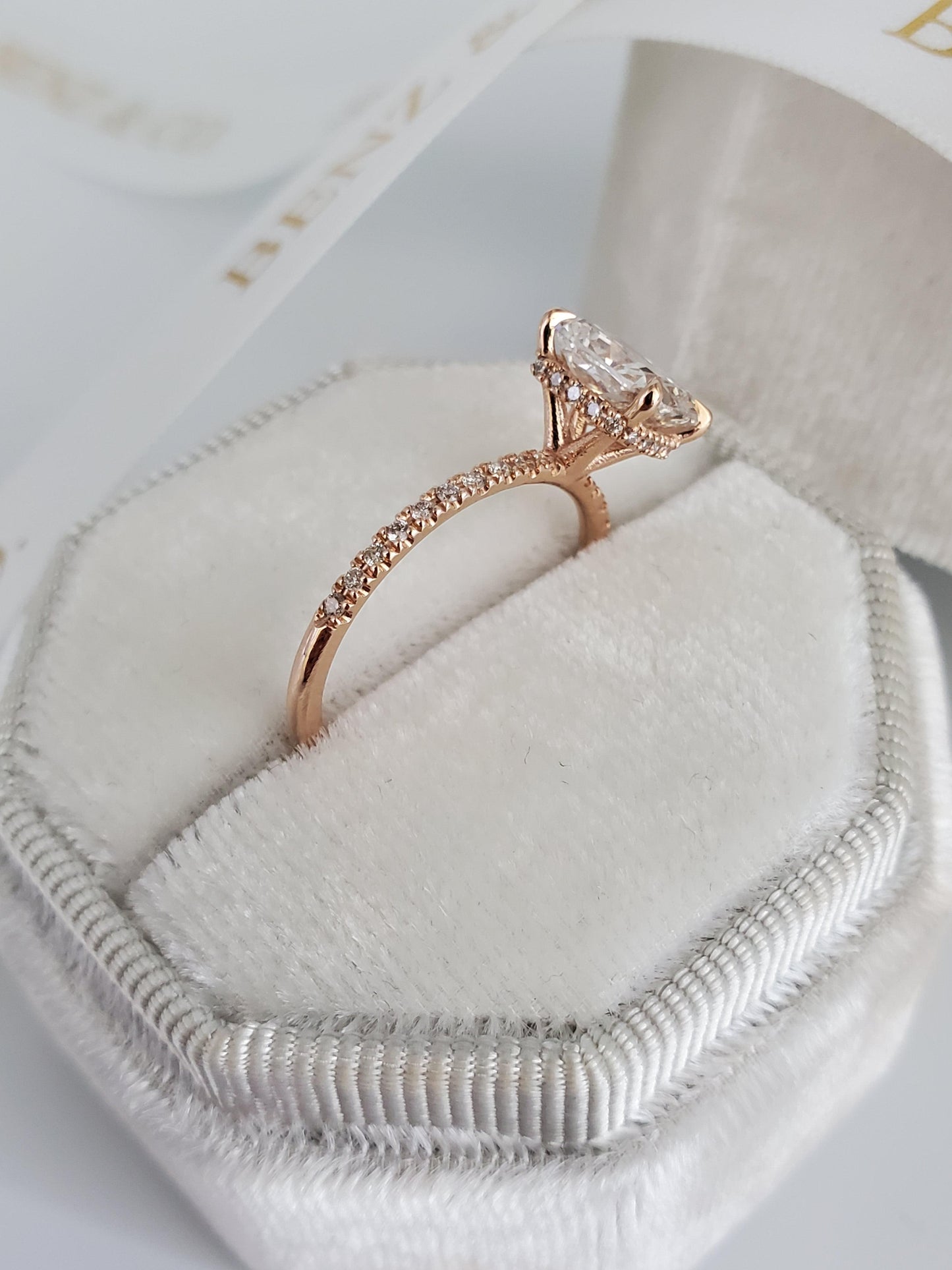 2.03 Carats Elongated Cushion Cut Micropave Side Stones Hidden Halo Diamond Engagement Ring - BenzDiamonds