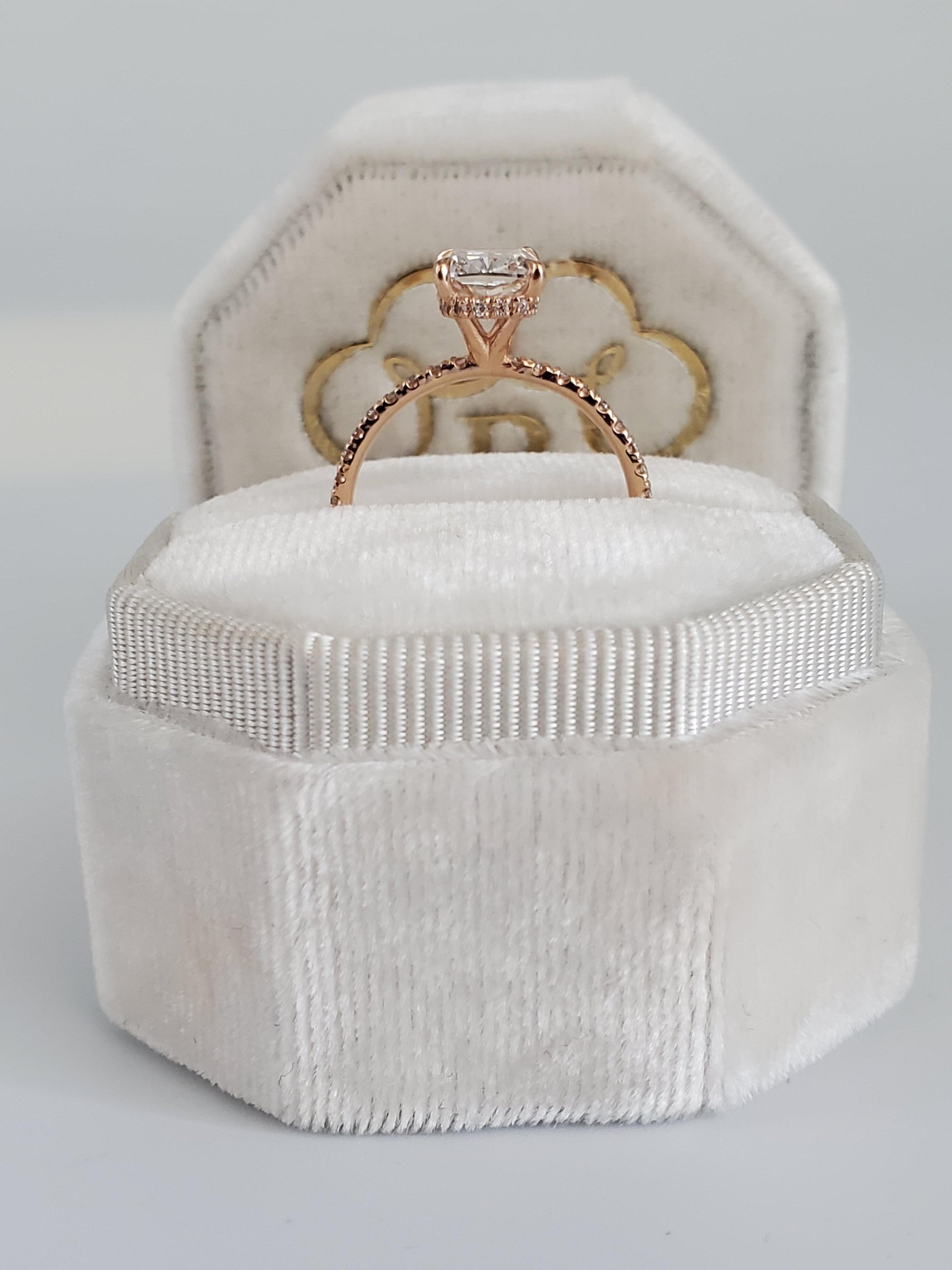 2.03 Carats Elongated Cushion Cut Micropave Side Stones Hidden Halo Diamond Engagement Ring - BenzDiamonds