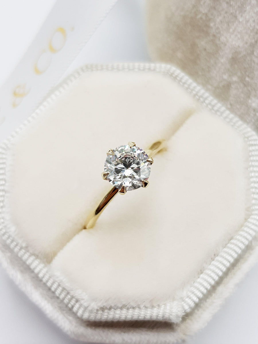 1.01 Carat Round Brilliant Cut Six Prongs Diamond Engagement Ring in Yellow Gold - BenzDiamonds