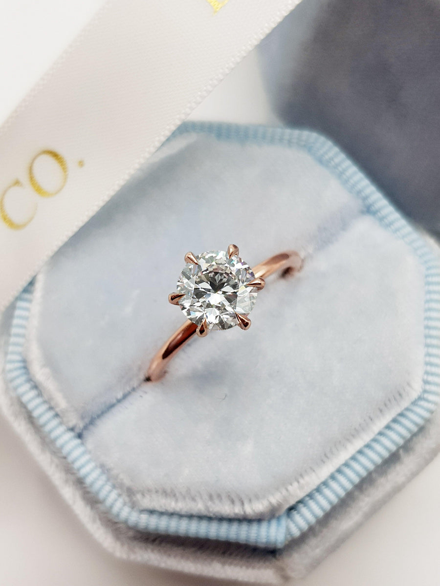 1.01 Carat Round Brilliant Cut Six Prongs Diamond Engagement Ring in Rose Gold - BenzDiamonds