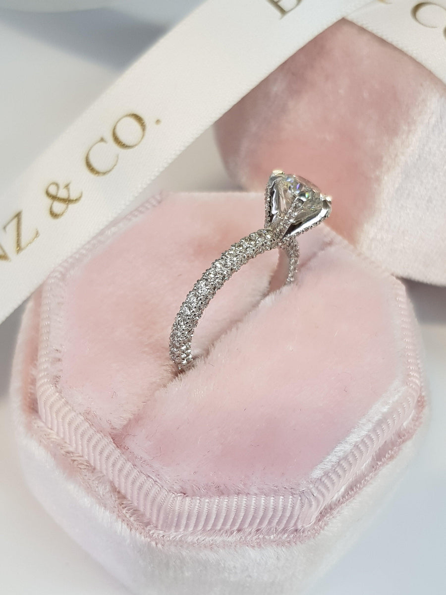 1.82 Carats Round Brilliant Cut Trio-Micropave Side Stones Diamond Engagement Ring - BenzDiamonds