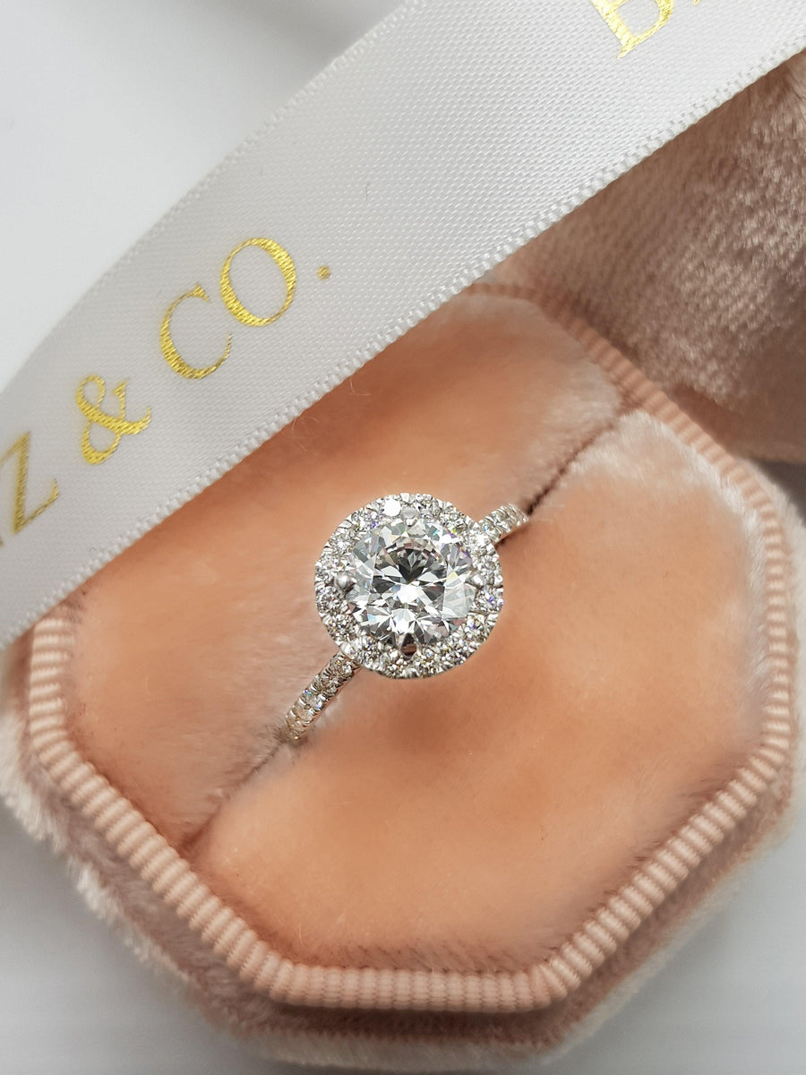 0.50cts. Solitaire Platinum Halo Diamond Shank Engagement Ring JL PT 0