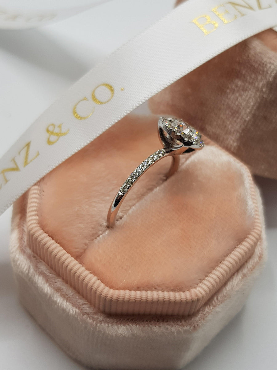 1.52 Carats Round Brilliant Cut Micropaved Halo Side Stones Diamond Engagement Ring - BenzDiamonds
