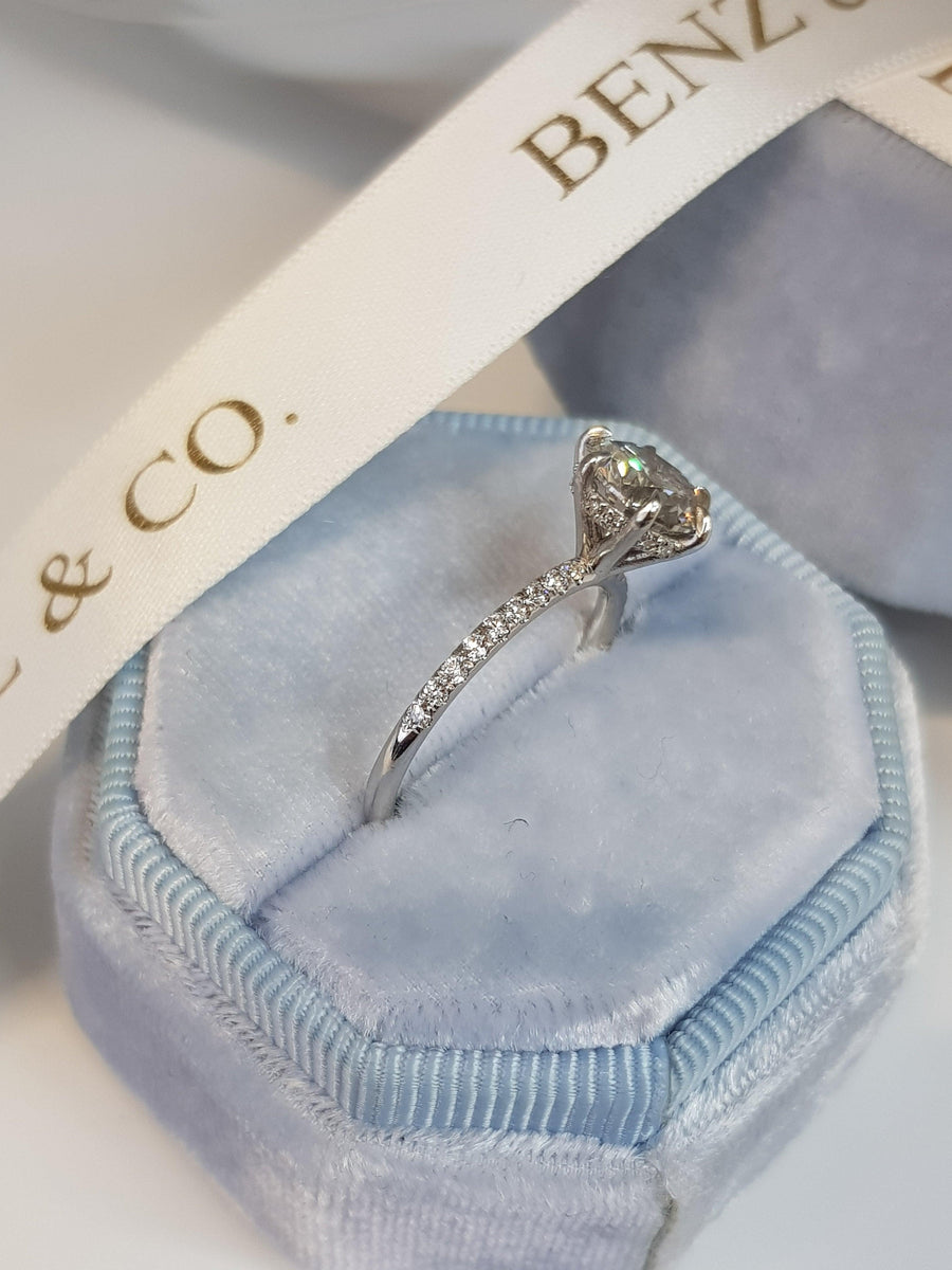 2.01 Carats Round Brilliant Cut Micropave Side Stones Hidden Halo Diamond Engagement Ring - BenzDiamonds