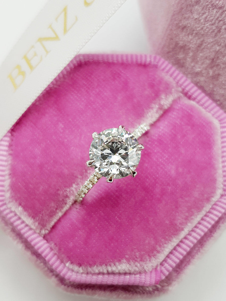 2.53 Carats Round Brilliant Cut Micropave Side Stones Accented Prongs Diamond Engagement Ring - BenzDiamonds