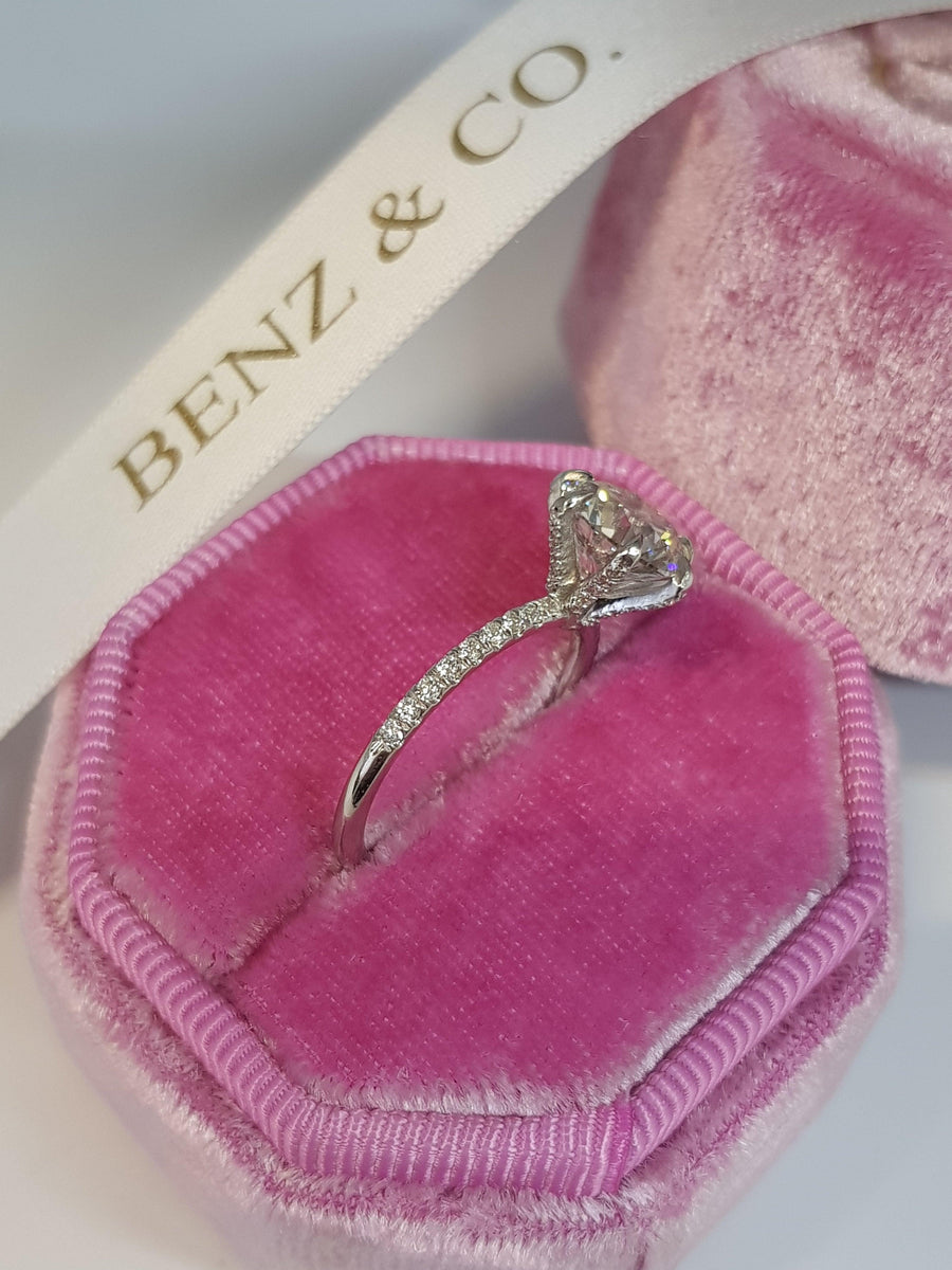2.53 Carats Round Brilliant Cut Micropave Side Stones Accented Prongs Diamond Engagement Ring - BenzDiamonds
