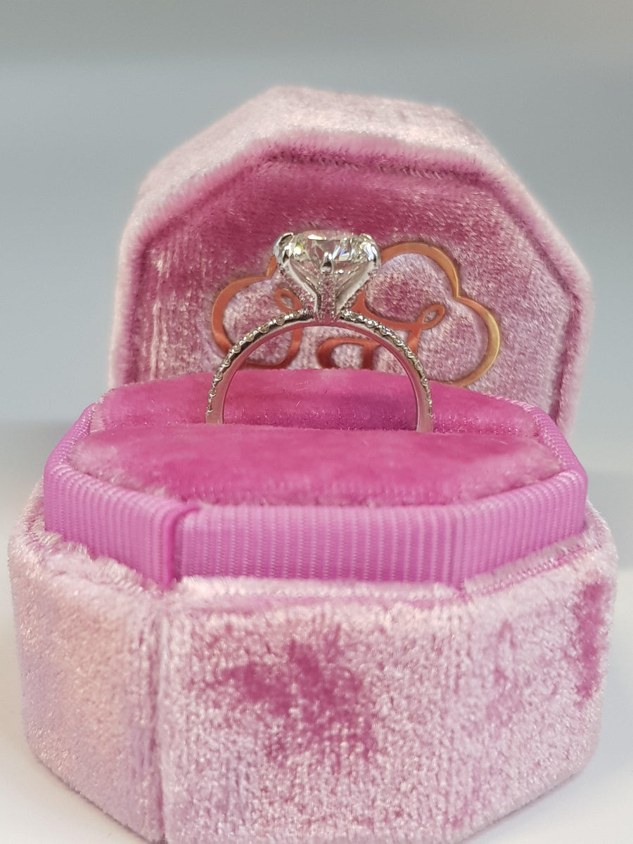 2.53 Carats Round Brilliant Cut Micropave Side Stones Accented Prongs Diamond Engagement Ring - BenzDiamonds
