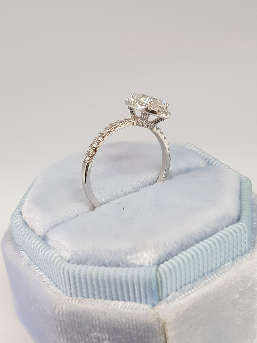 1.20 Carats Oval Cut Micropave Halo Diamond Engagement Ring - BenzDiamonds
