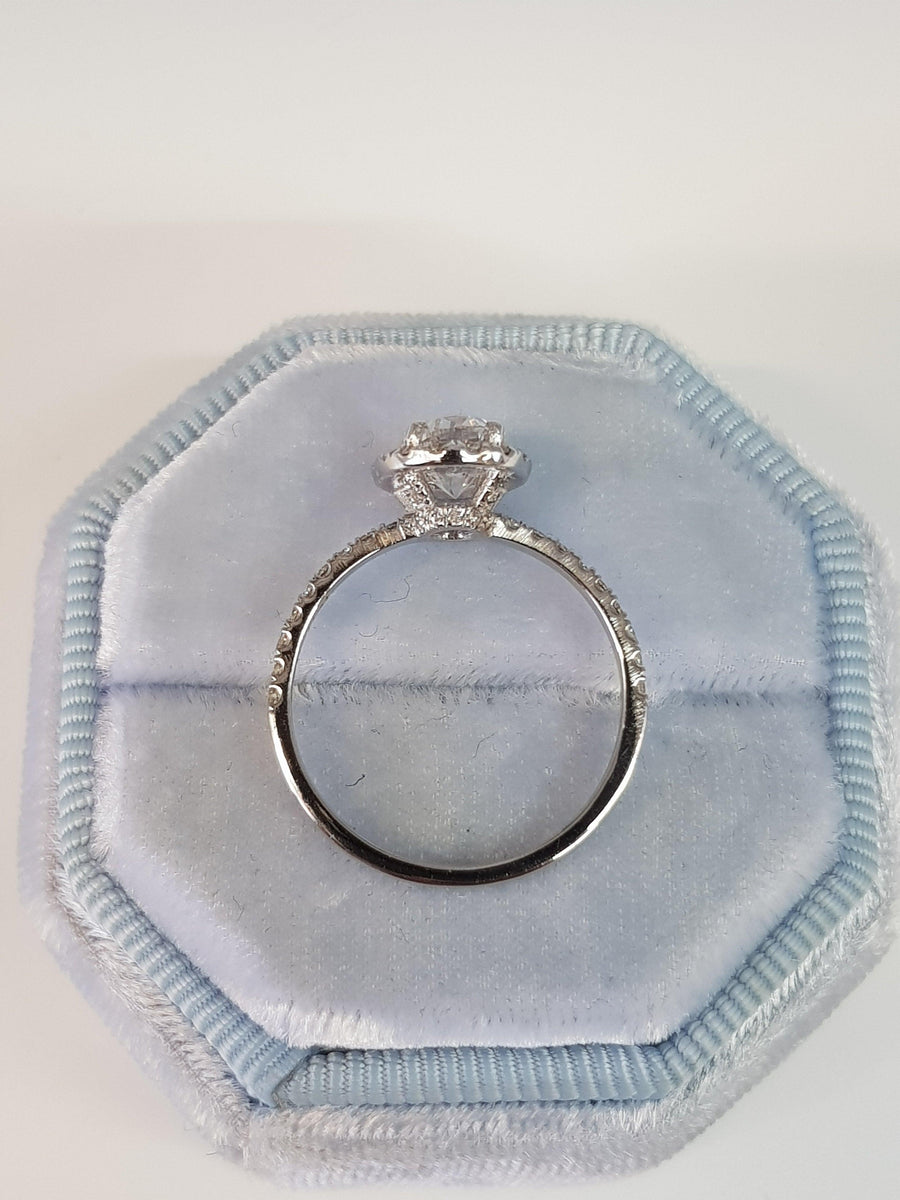 1.20 Carats Oval Cut Micropave Halo Diamond Engagement Ring - BenzDiamonds