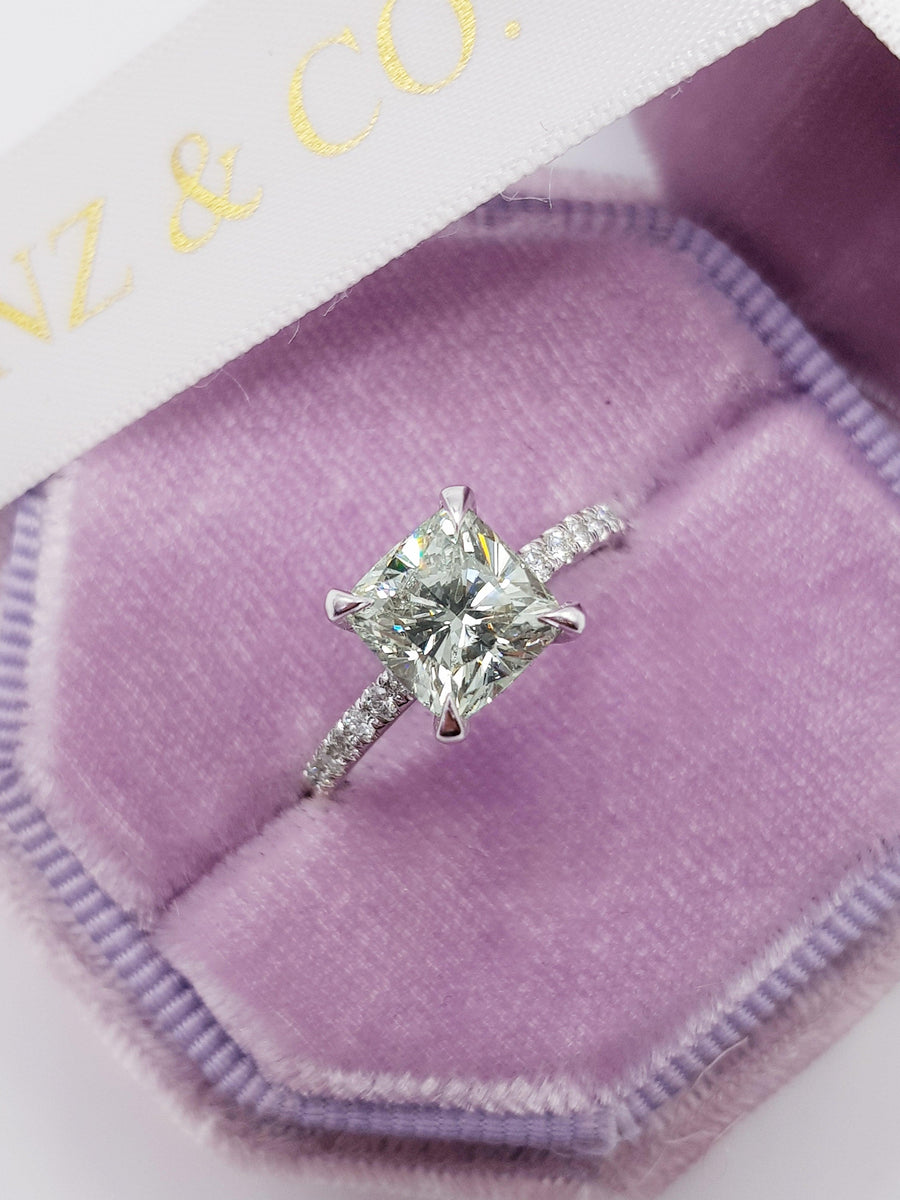 1.90 Carats Cushion Cut Accented Basket Diamond Engagement Ring - BenzDiamonds