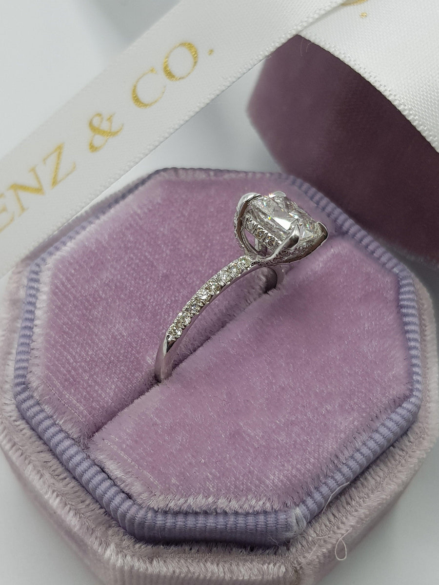 1.90 Carats Cushion Cut Accented Basket Diamond Engagement Ring - BenzDiamonds