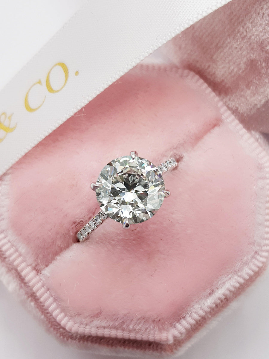 3.65 Carats Round Brilliant Cut Cathedral Diamond Engagement Ring - BenzDiamonds