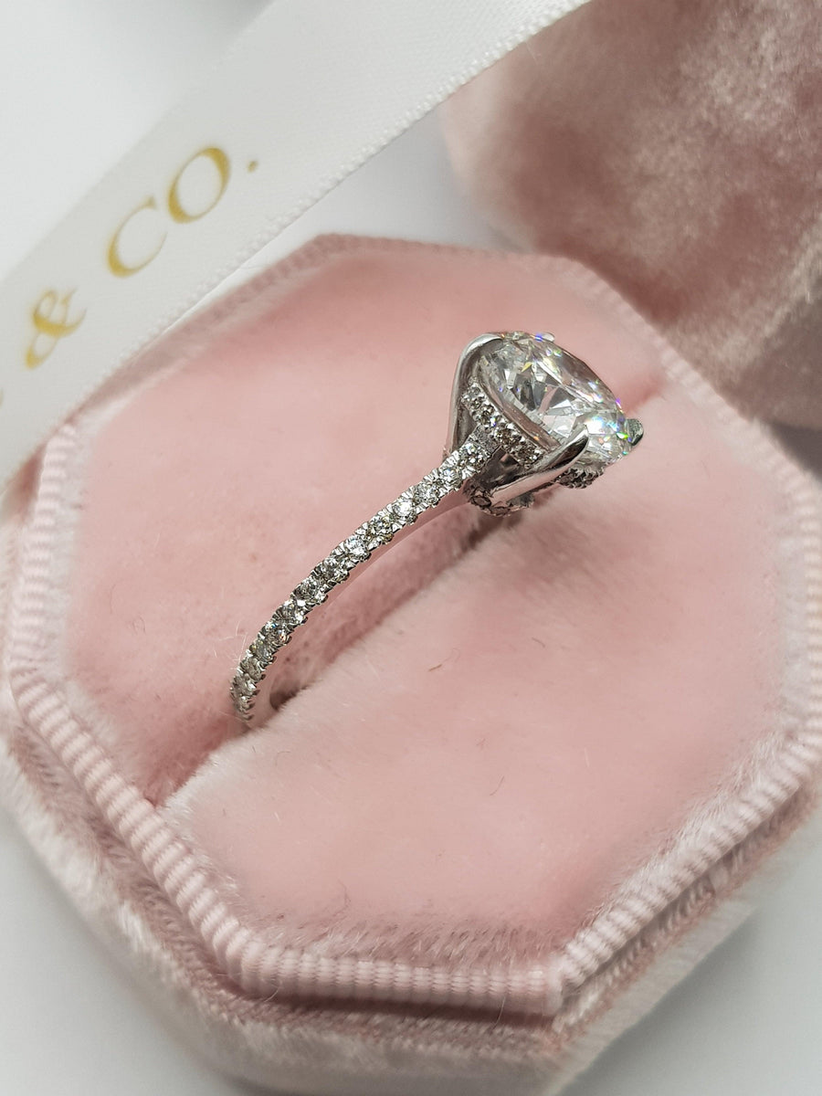 3.65 Carats Round Brilliant Cut Cathedral Diamond Engagement Ring - BenzDiamonds