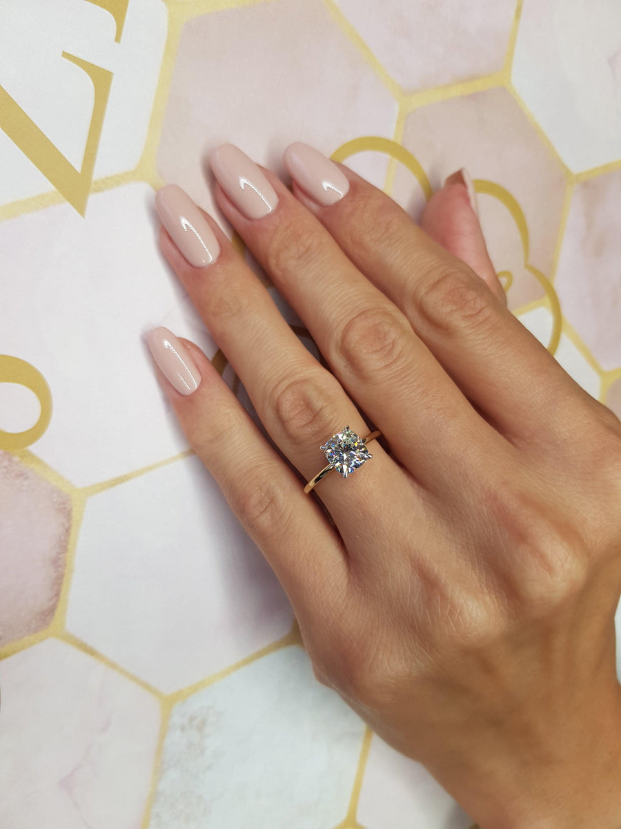 2.05 Carat Cushion Cut Solitaire Two-Tone Diamond Engagement Ring - BenzDiamonds