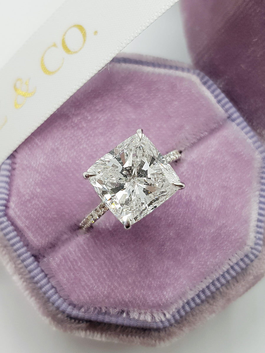 5.52 Carats Cushion Cut Cathedral Diamond Engagement Ring - BenzDiamonds