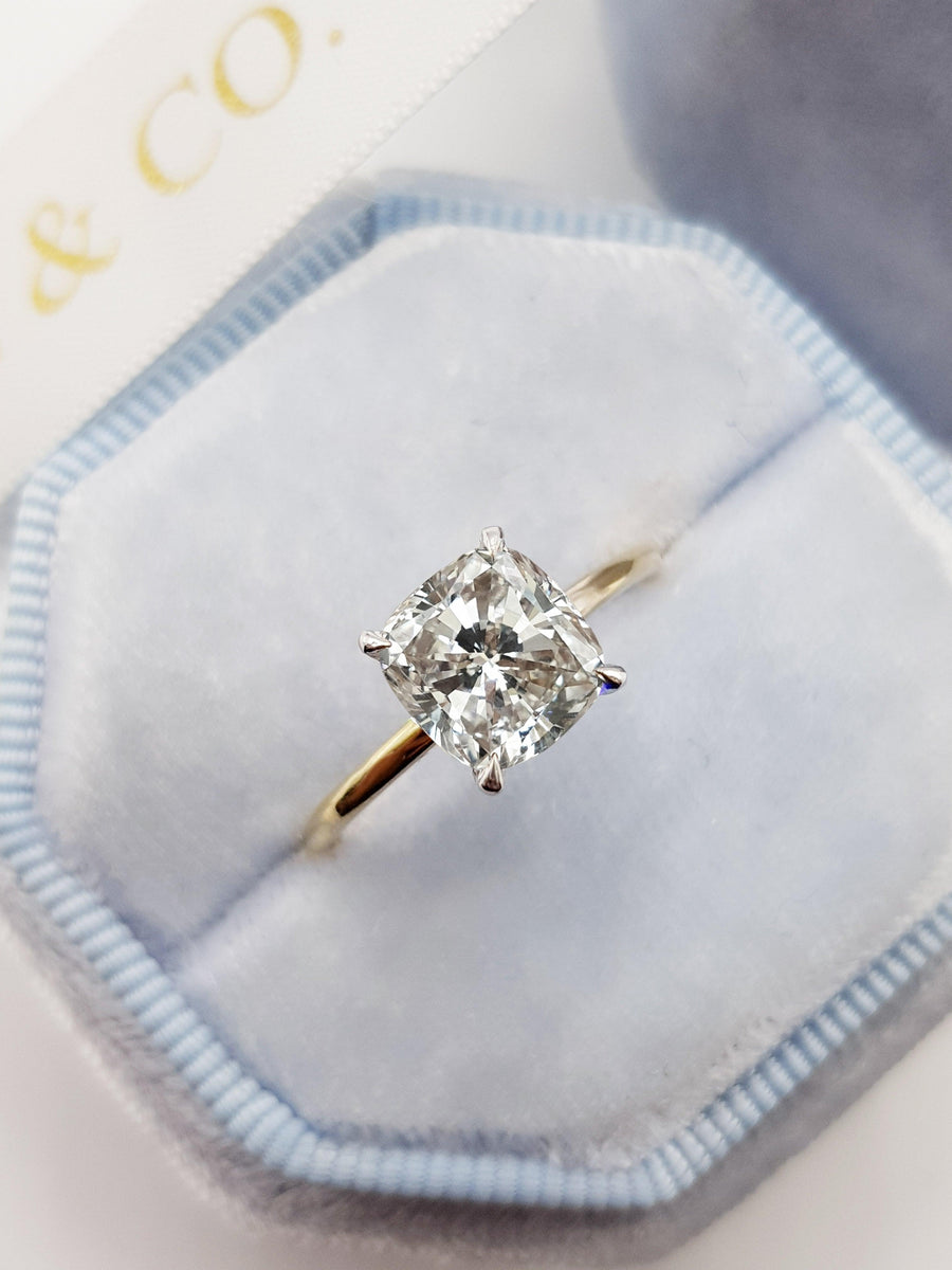 2.05 Carat Cushion Cut Solitaire Two-Tone Diamond Engagement Ring - BenzDiamonds