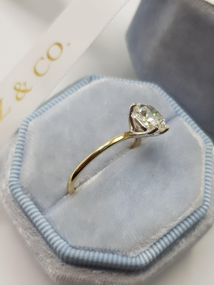 2.05 Carat Cushion Cut Solitaire Two-Tone Diamond Engagement Ring - BenzDiamonds
