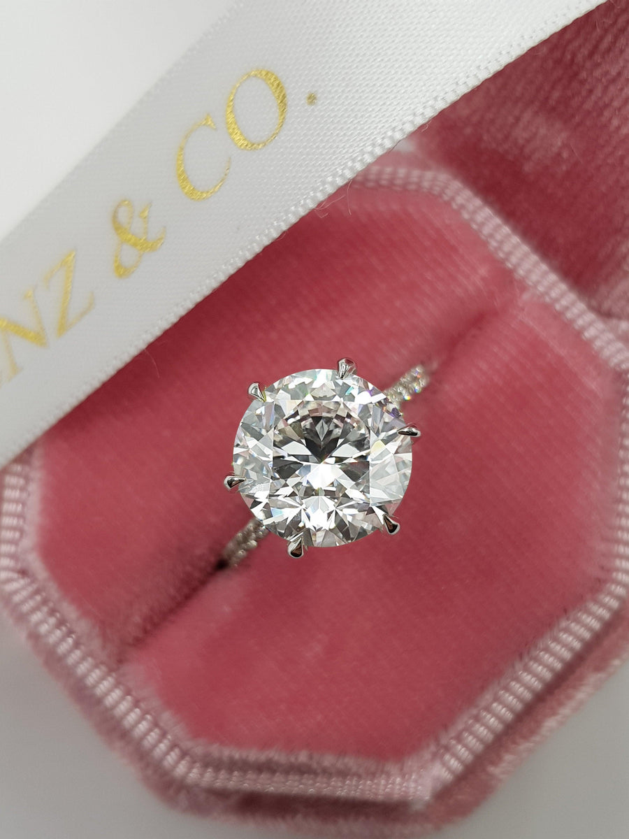 4.89 Carats Round Brilliant Cut Micropave Side Stones Hidden Halo Diamond Engagement Ring - BenzDiamonds