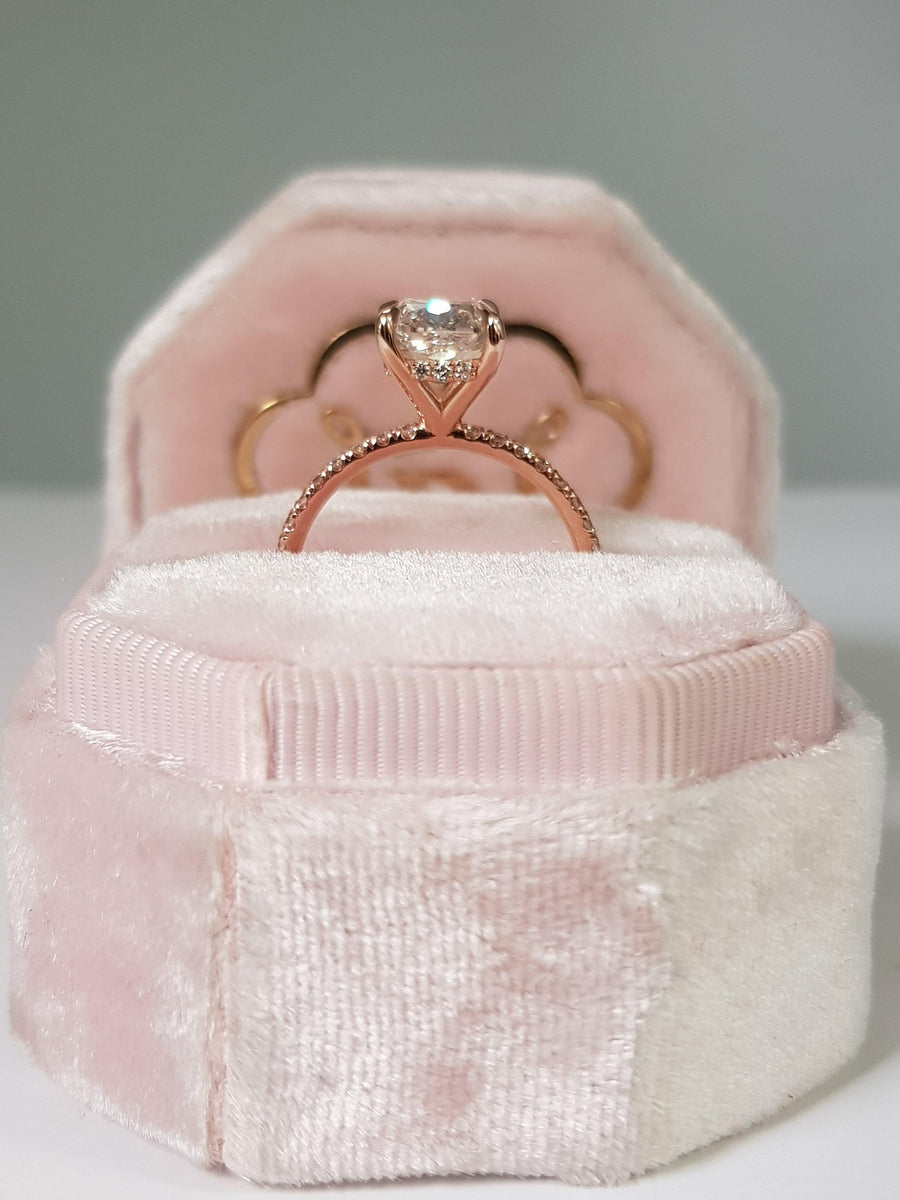 3.01 Carats Elongated Cushion Cut Micropave Side Stones Hidden Halo Diamond Engagement Ring - BenzDiamonds