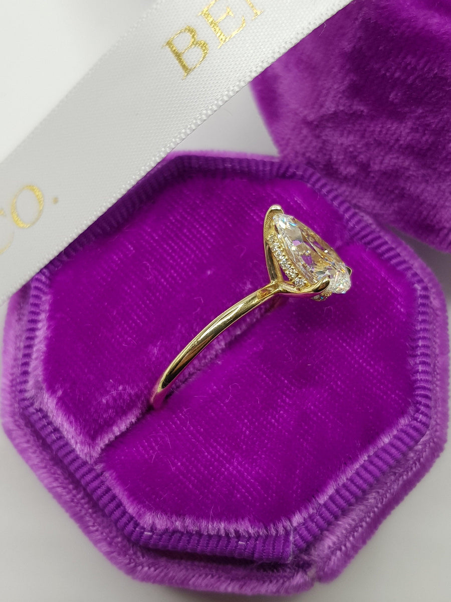 2.14 Carats Pear Shape Solitaire Hidden Halo Diamond Engagement Ring - BenzDiamonds