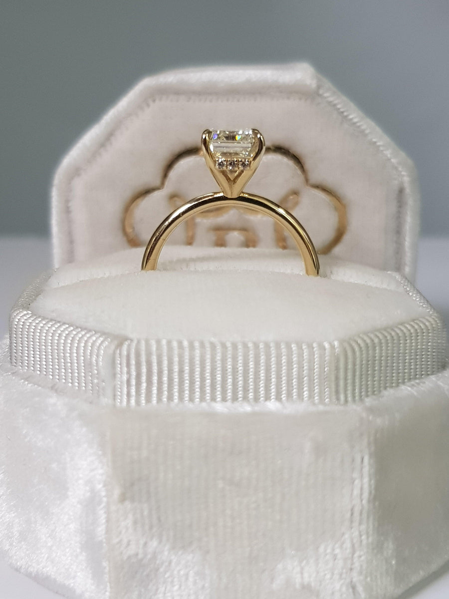 2.15 Carats Emerald Cut Solitaire Hidden Halo Diamond Engagement Ring - BenzDiamonds