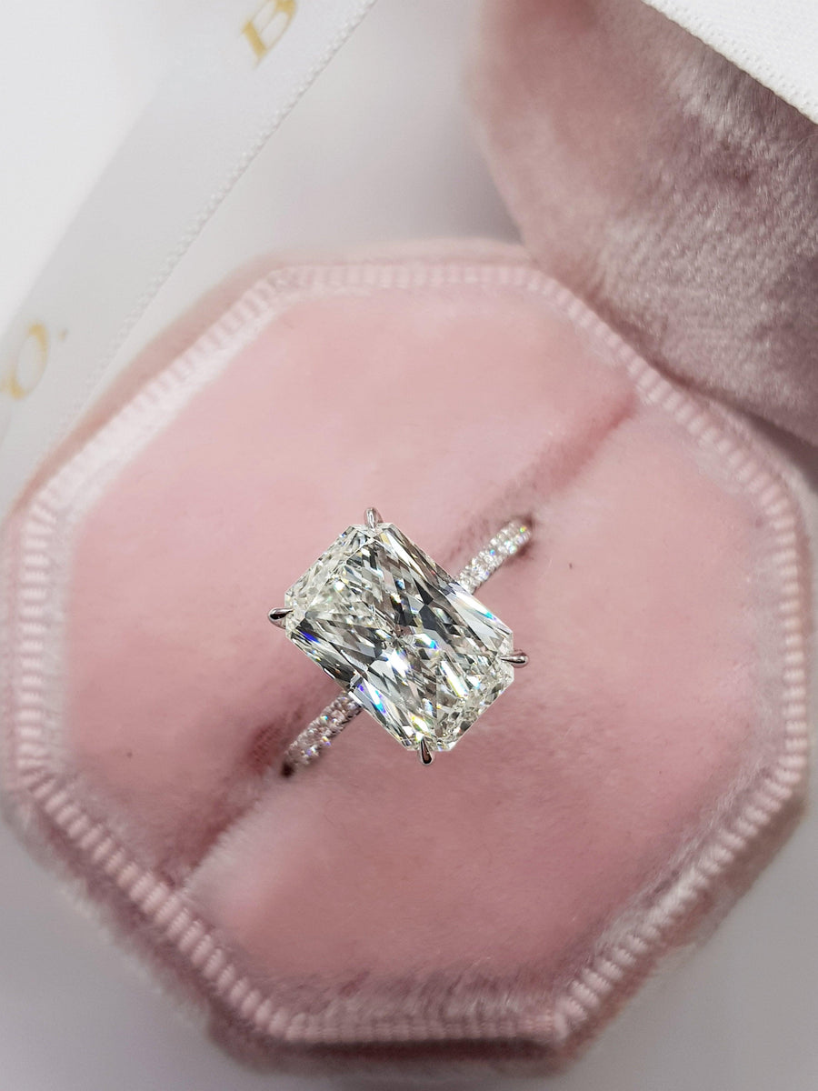 4.27 Carats Super Elongated Radiant Cut Micropaved Side Stones