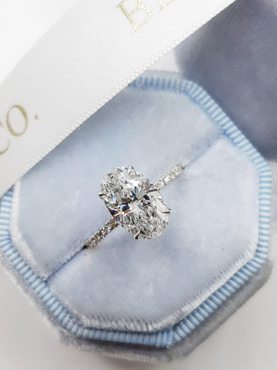 3.02 Carats Oval Cut Micropave Side Stones Hidden Halo Diamond Engagement Ring - BenzDiamonds