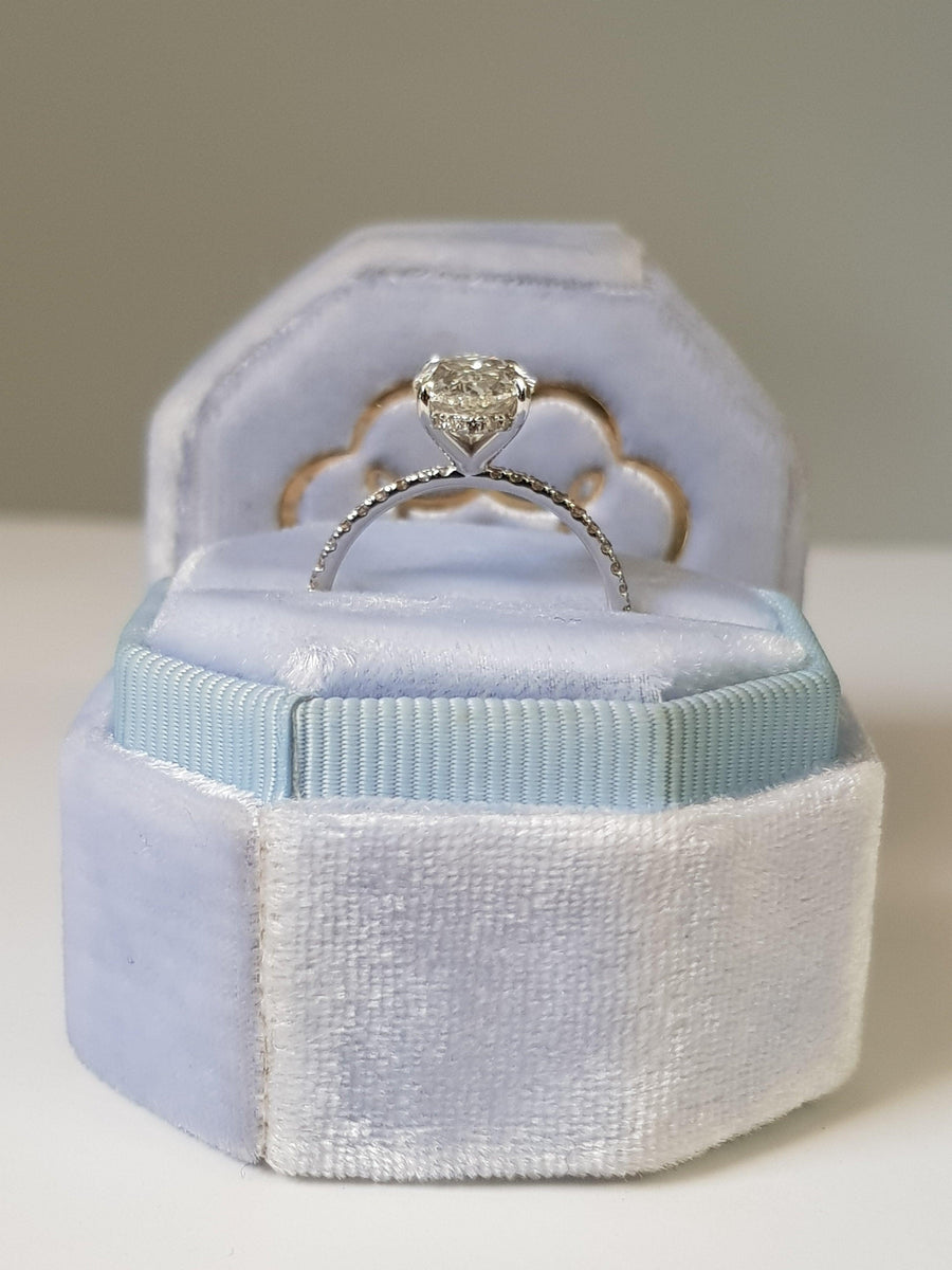 3.02 Carats Oval Cut Micropave Side Stones Hidden Halo Diamond Engagement Ring - BenzDiamonds