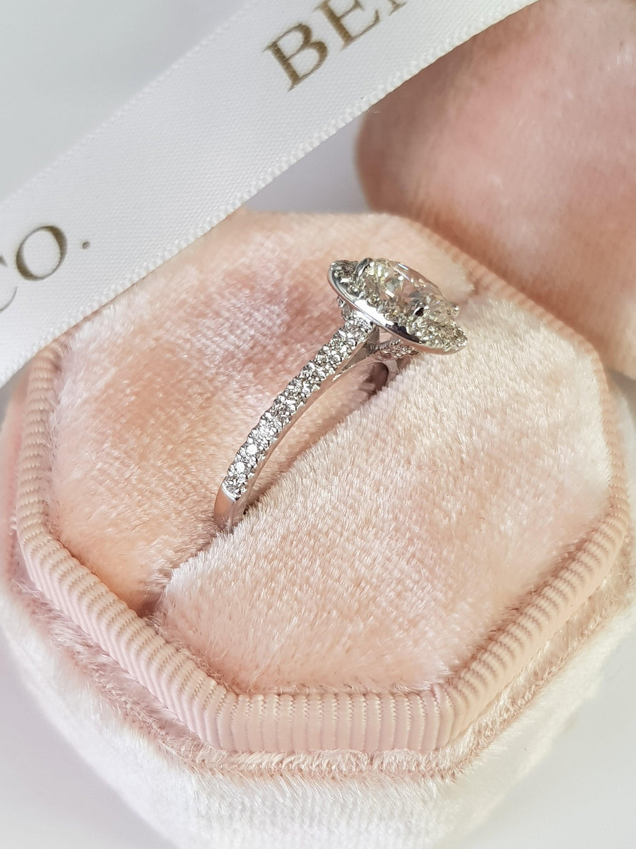 2.04 Carats Round Brilliant Cut Micropaved Cushion Shaped Halo Side Stones Diamond Engagement Ring - BenzDiamonds