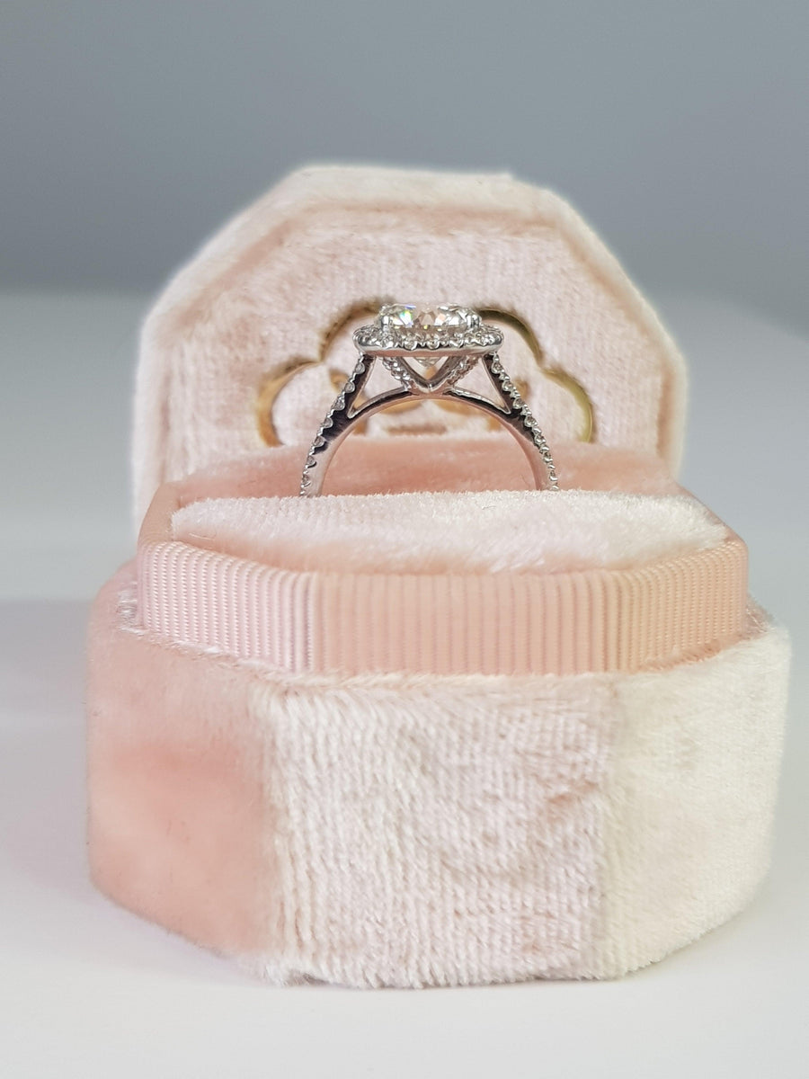 2.04 Carats Round Brilliant Cut Micropaved Cushion Shaped Halo Side Stones Diamond Engagement Ring - BenzDiamonds