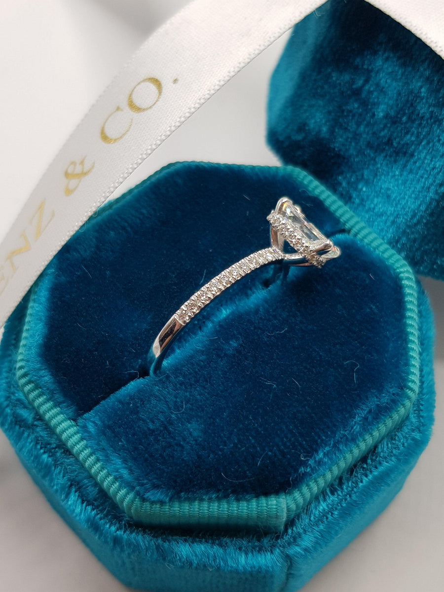 1.70 Carats Radiant Cut Micropaved Side Stones Hidden Halo Diamond Engagement Ring - BenzDiamonds