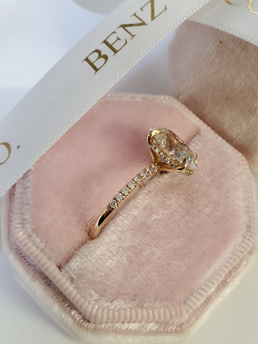3.60 Carats Oval Cut Micropave Side Stones Hidden Halo Diamond Engagement Ring - BenzDiamonds