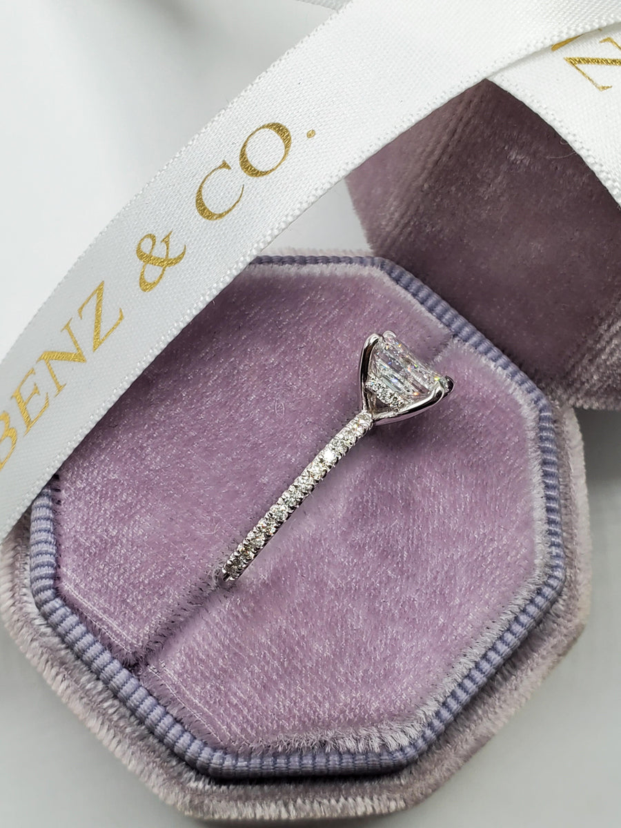 2 Carats Princess Cut Side Stones Hidden Halo Diamond Engagement Ring - BenzDiamonds
