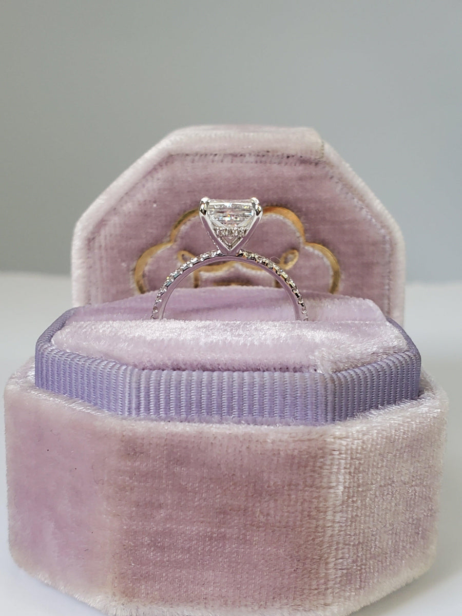 2 Carats Princess Cut Side Stones Hidden Halo Diamond Engagement Ring - BenzDiamonds