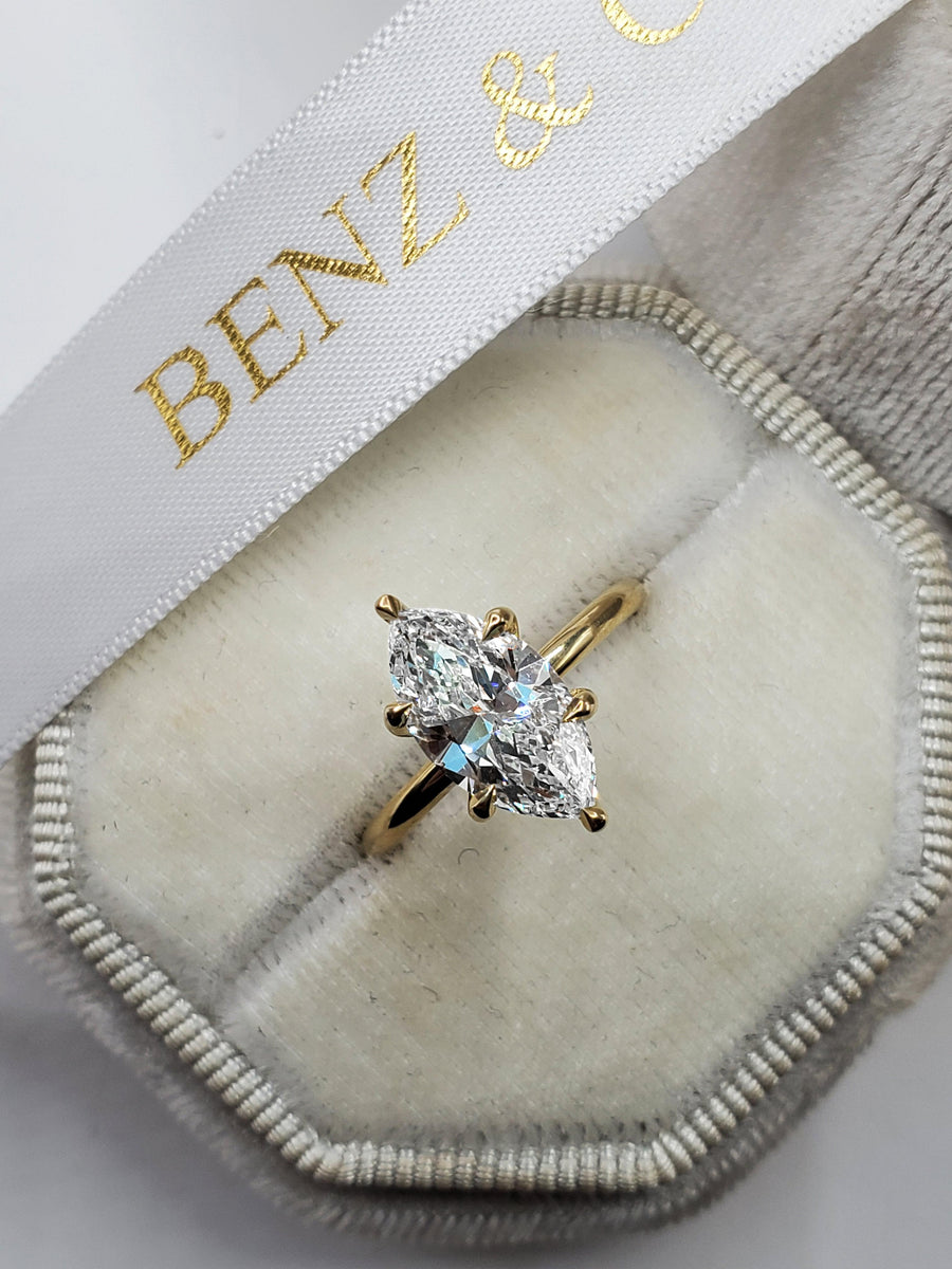 2.17 Carats Marquise Cut Solitaire Hidden Halo Diamond Engagement Ring - BenzDiamonds